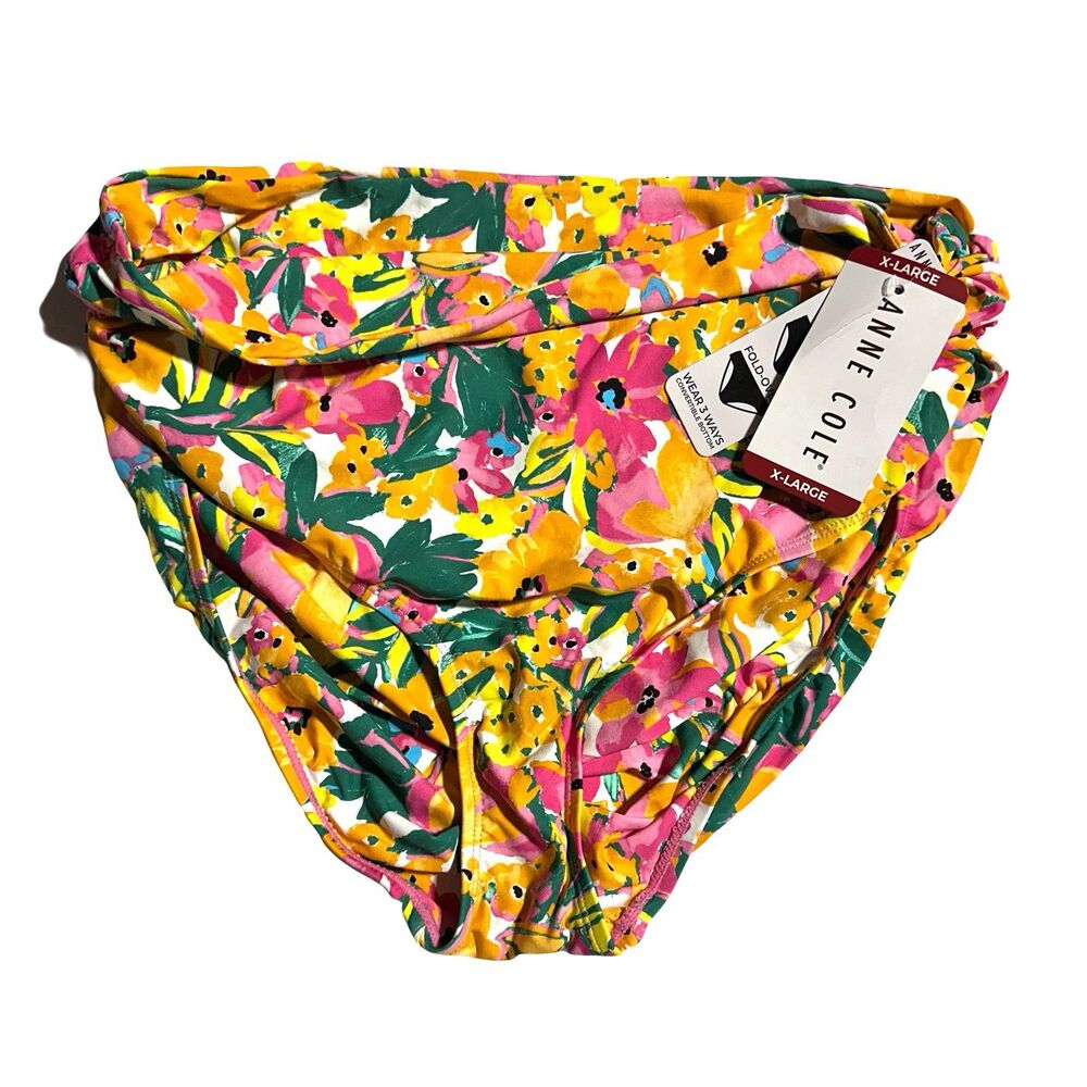 Anne Cole 3 Way Convertible High Waist Swim Bottom Sunshine Floral Size XL